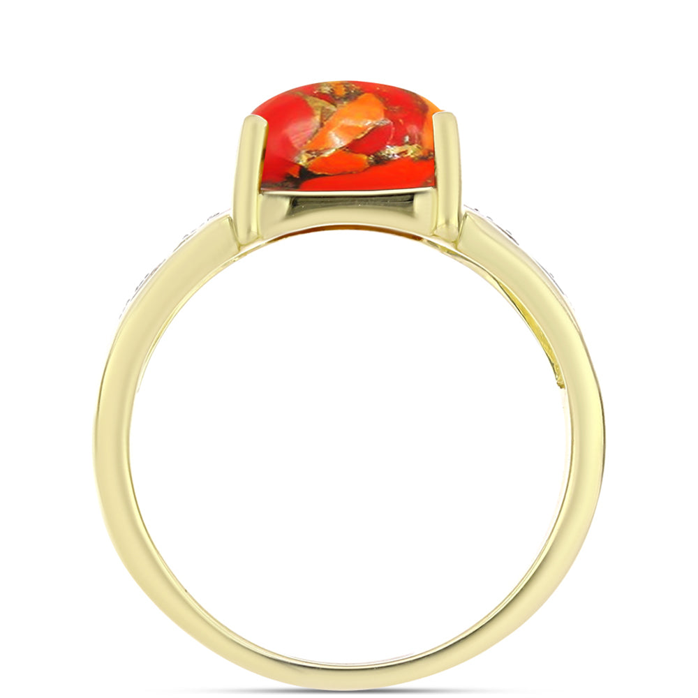 Inel din Argint 925 Placat cu Aur ( 4.22 grame ) cu Turcoaz Mohave și Topaz Alb 3.79 Carate 2 