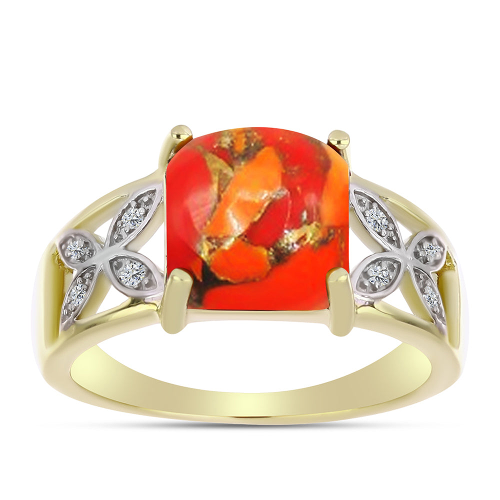 Inel din Argint 925 Placat cu Aur ( 4.22 grame ) cu Turcoaz Mohave și Topaz Alb 3.79 Carate