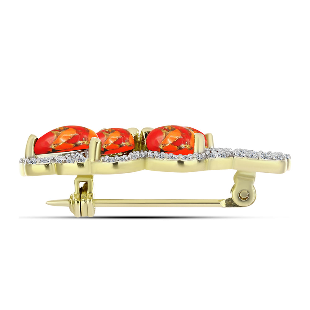 Broşă din Argint 925 Placat cu Aur ( 4.08 grame ) cu Turcoaz Mohave și Topaz Alb 3.46 Carate