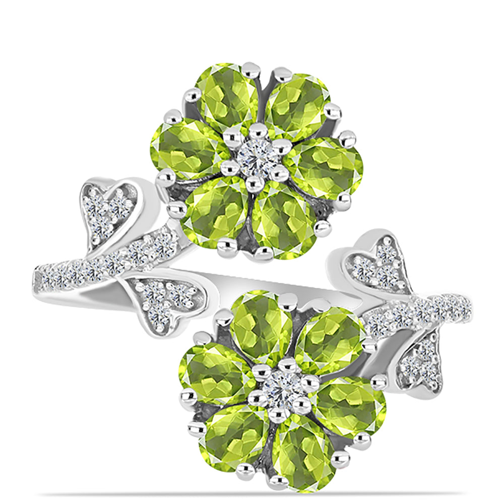 Inel din Argint 925 ( 4.28 grame ) cu Peridot Changbai și Topaz Alb 2.4 Carate 1 