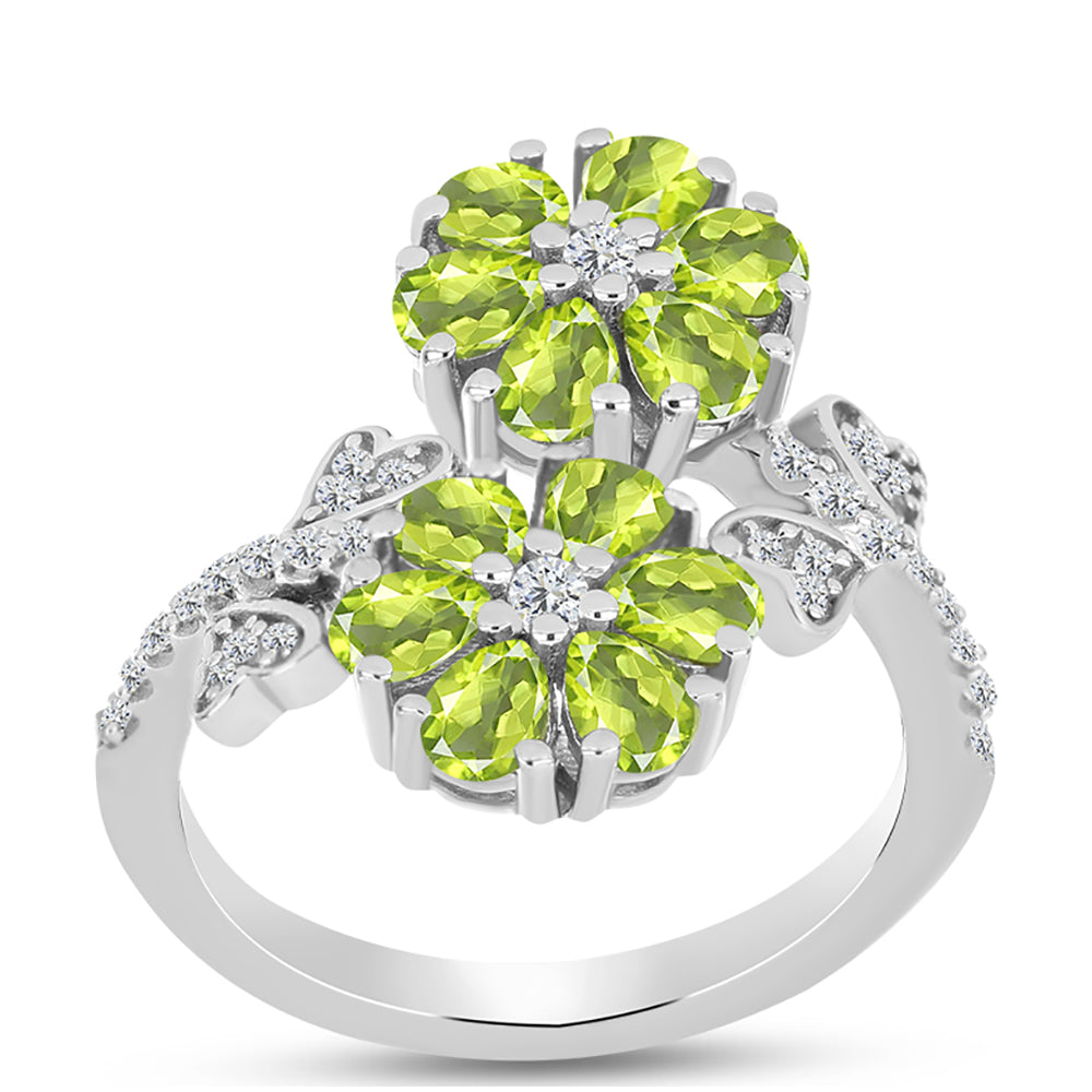 Inel din Argint 925 ( 4.28 grame ) cu Peridot Changbai și Topaz Alb 2.4 Carate