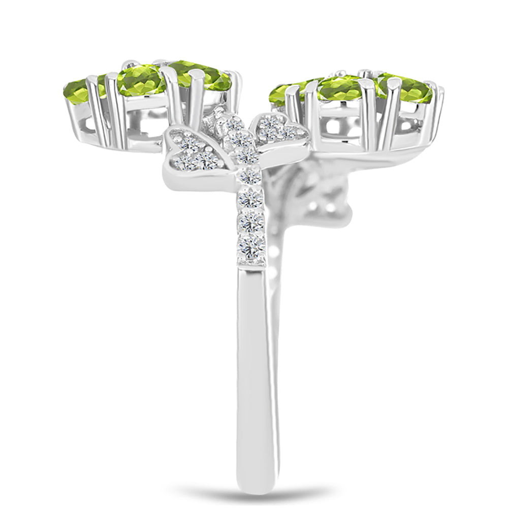 Inel din Argint 925 ( 4.28 grame ) cu Peridot Changbai și Topaz Alb 2.4 Carate 4 