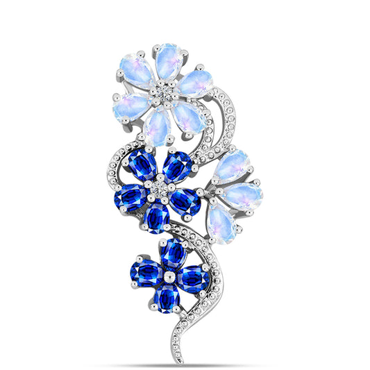 Pandantiv din Argint 925 ( 3.83 grame ) cu Safir Albastru Australian și Piatra Lunii Curcubeu 4.2 Carate