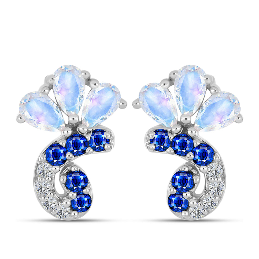 Cercei din Argint 925 ( 3.96 grame ) cu Safir Albastru Australian și Piatra Lunii Curcubeu 1.93 Carate 1 