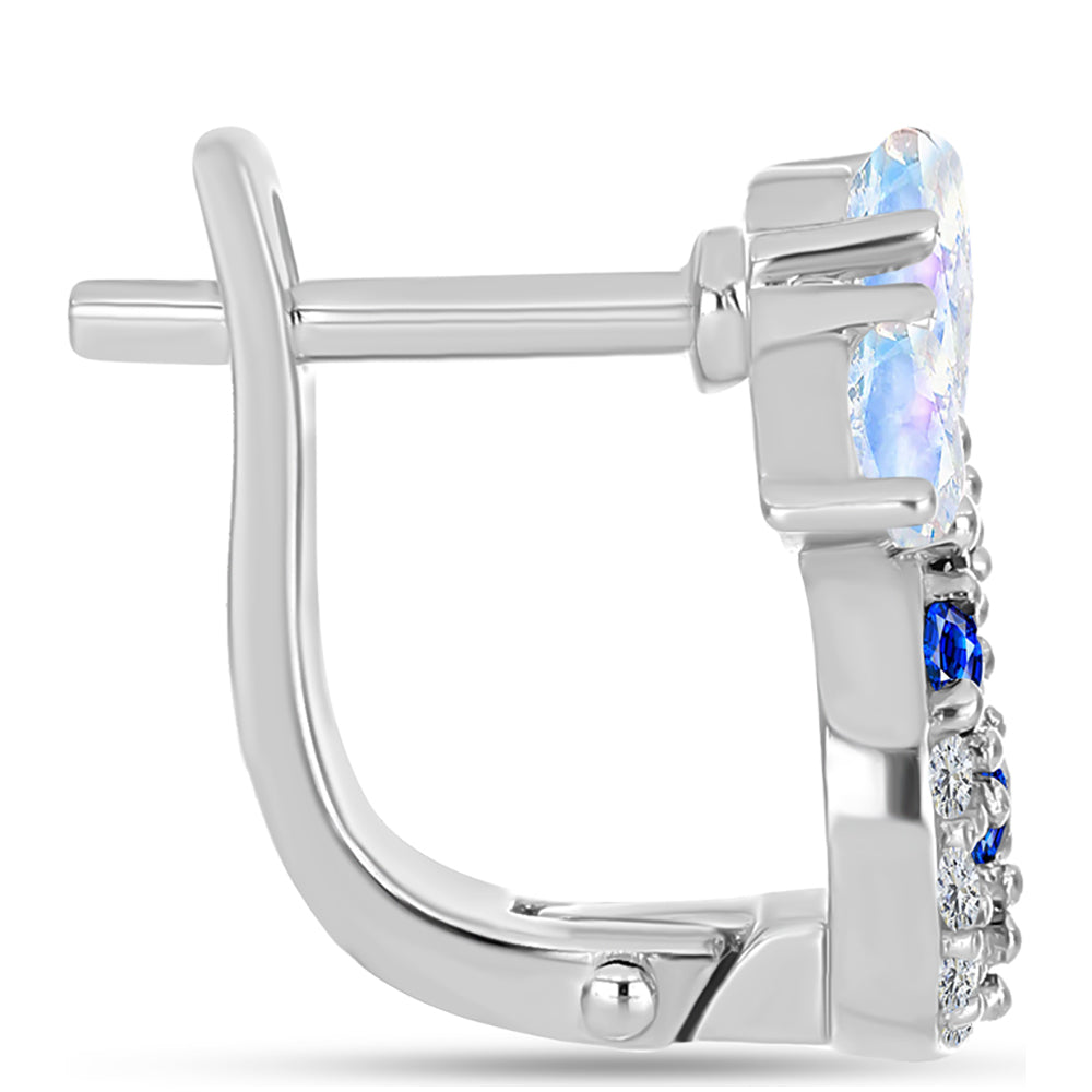 Cercei din Argint 925 ( 3.96 grame ) cu Safir Albastru Australian și Piatra Lunii Curcubeu 1.93 Carate