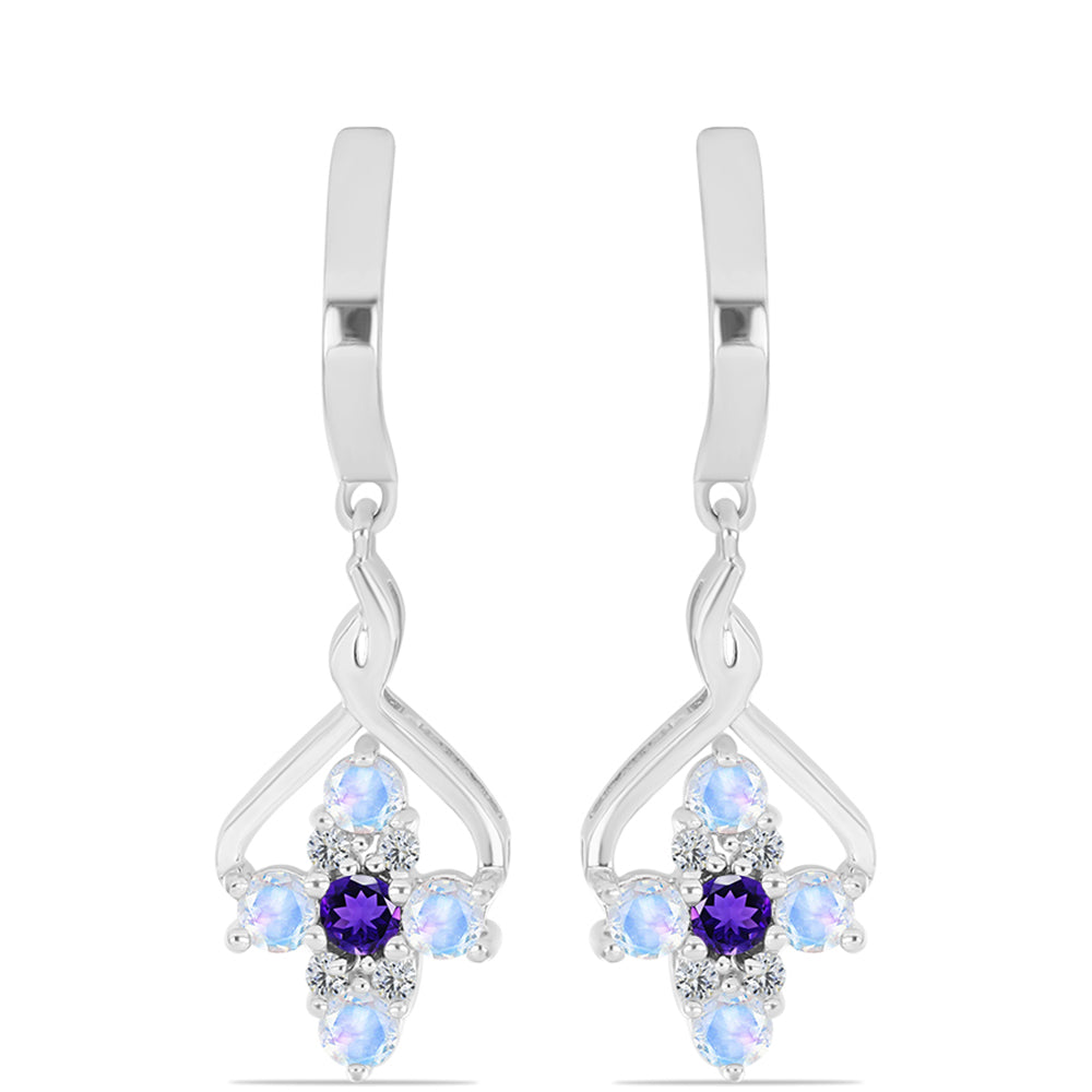 Cercei din Argint 925 ( 4.44 grame ) cu Safir Albastru Australian și Piatra Lunii Curcubeu 1.39 Carate