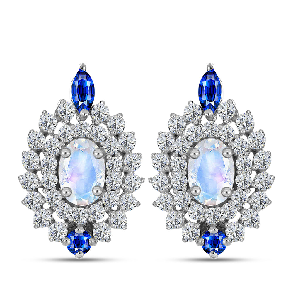 Cercei din Argint 925 ( 4.24 grame ) cu Safir Albastru Australian și Piatra Lunii Curcubeu 2.26 Carate