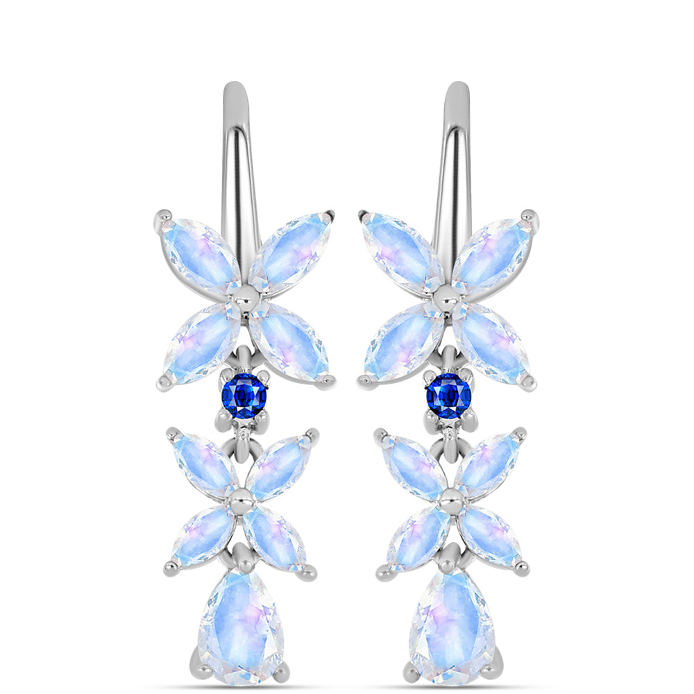 Cercei din Argint 925 ( 4.3 grame ) cu Safir Albastru Australian și Piatra Lunii Curcubeu 2.62 Carate 1 