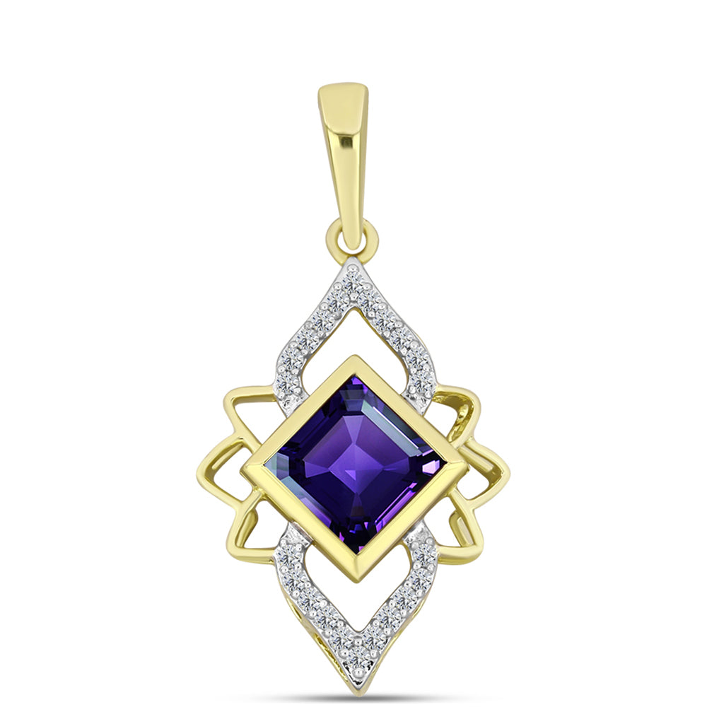 Pandantiv din Argint 925 Placat cu Aur ( 2.47 grame ) cu Ametist Marocan și Topaz Alb 1.96 Carate