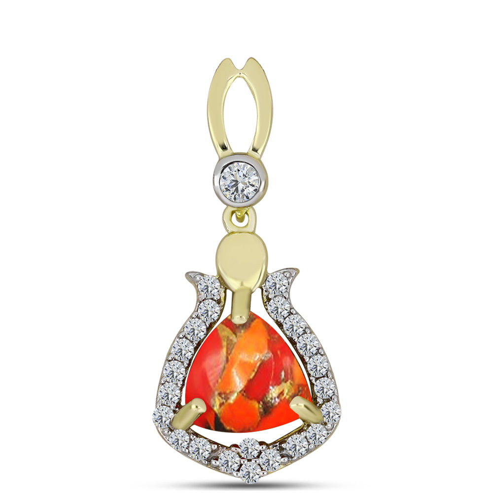 Pandantiv din Argint 925 Placat cu Aur ( 1.56 grame ) cu Turcoaz Mohave și Topaz Alb 1.86 Carate 1 