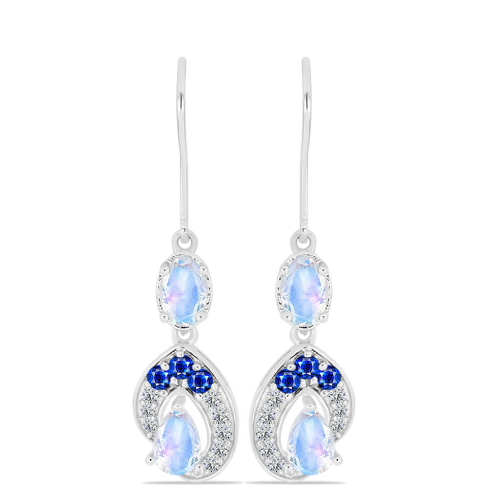 Cercei din Argint 925 ( 2.86 grame ) cu Safir Albastru Australian și Piatra Lunii Curcubeu 2.33 Carate 1 