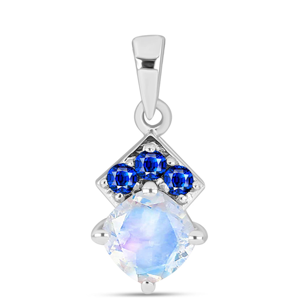 Pandantiv din Argint 925 ( 0.76 grame ) cu Safir Albastru Australian și Piatra Lunii Curcubeu 1.05 Carate