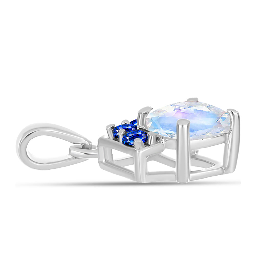 Pandantiv din Argint 925 ( 0.76 grame ) cu Safir Albastru Australian și Piatra Lunii Curcubeu 1.05 Carate 2 