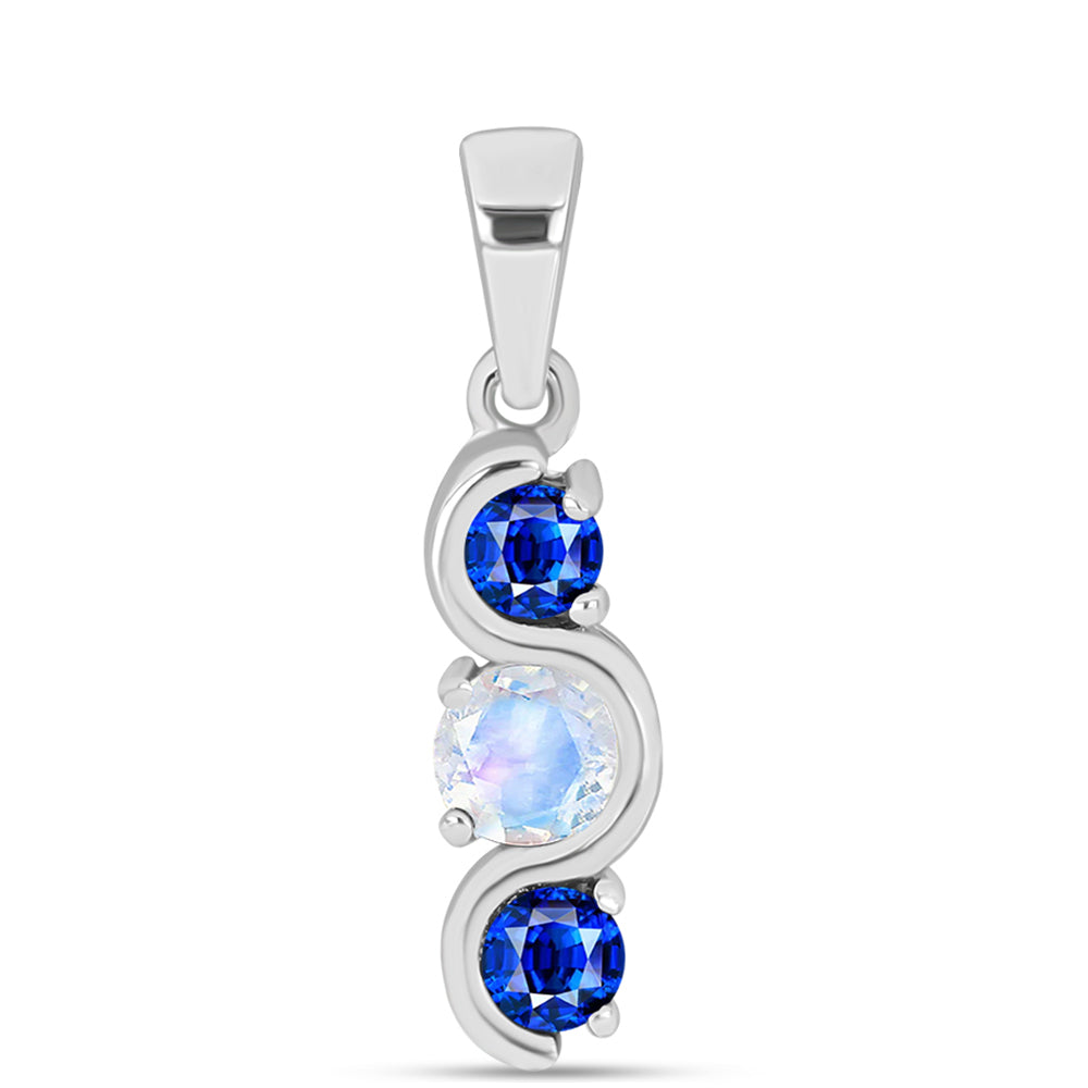 Pandantiv din Argint 925 ( 1 grame ) cu Safir Albastru Australian și Piatra Lunii Curcubeu 0.6 Carate 1 