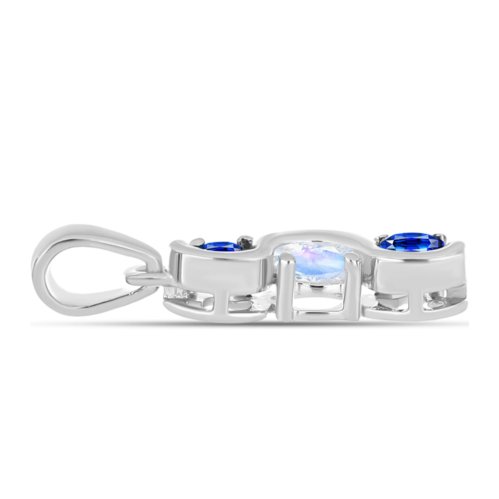 Pandantiv din Argint 925 ( 1 grame ) cu Safir Albastru Australian și Piatra Lunii Curcubeu 0.6 Carate