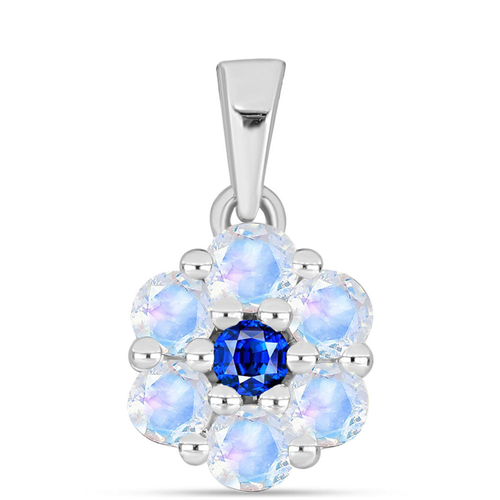 Pandantiv din Argint 925 ( 0.89 grame ) cu Safir Albastru Australian și Piatra Lunii Curcubeu 0.77 Carate 1 