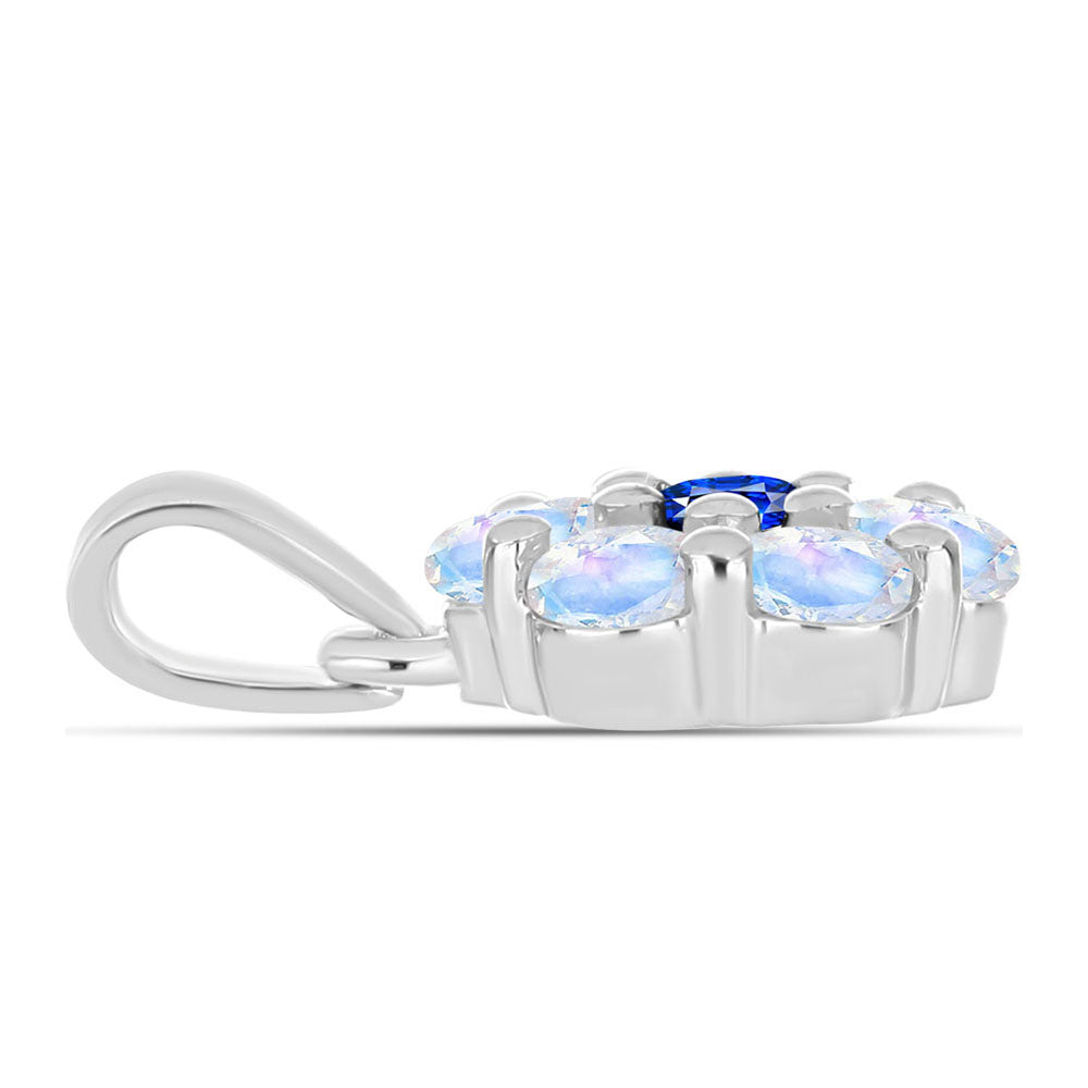 Pandantiv din Argint 925 ( 0.89 grame ) cu Safir Albastru Australian și Piatra Lunii Curcubeu 0.77 Carate 2 