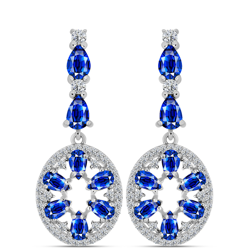 Cercei din Argint 925 ( 7.36 grame ) cu Safir Albastru Australian și Topaz Alb 7.71 Carate