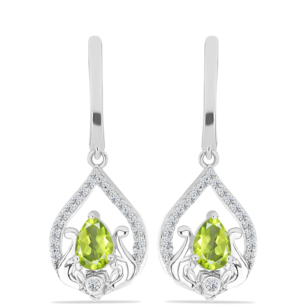 Cercei din Argint 925 ( 4.86 grame ) cu Peridot Changbai și Topaz Alb 1.8 Carate 1 