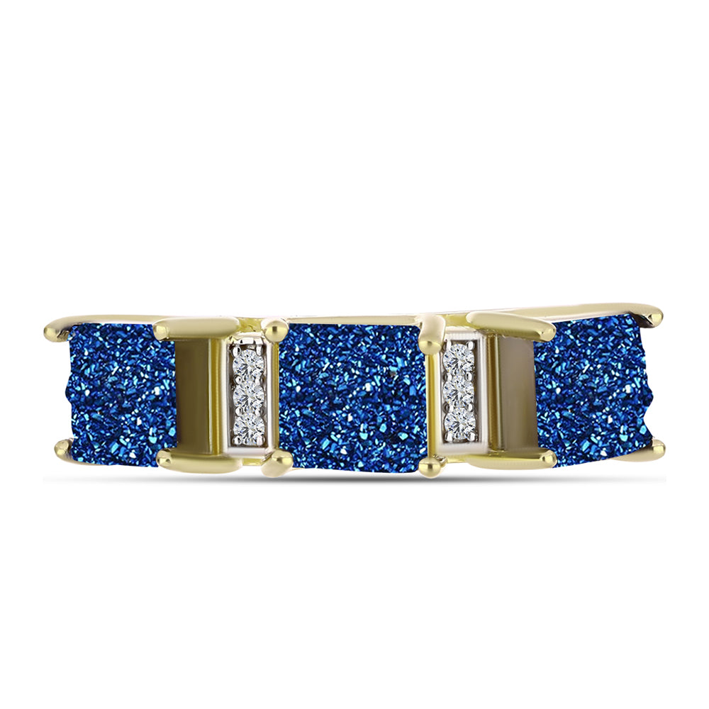 Inel din Argint 925 Placat cu Aur ( 4.57 grame ) cu Albastru Drusy și Topaz Alb 4.11 Carate 1 