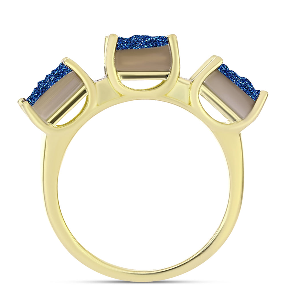 Inel din Argint 925 Placat cu Aur ( 4.57 grame ) cu Albastru Drusy și Topaz Alb 4.11 Carate