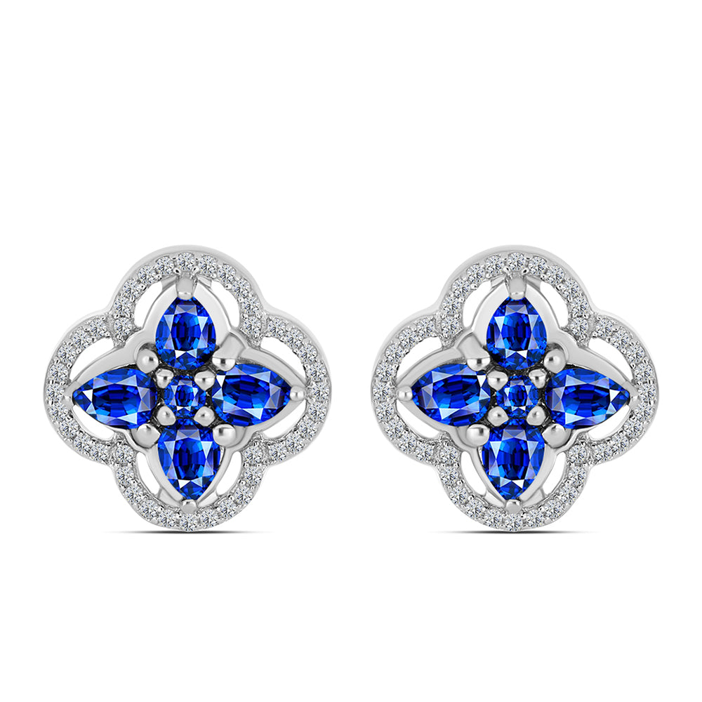 Cercei din Argint 925 ( 5.18 grame ) cu Safir Albastru Australian și Topaz Alb 2.42 Carate