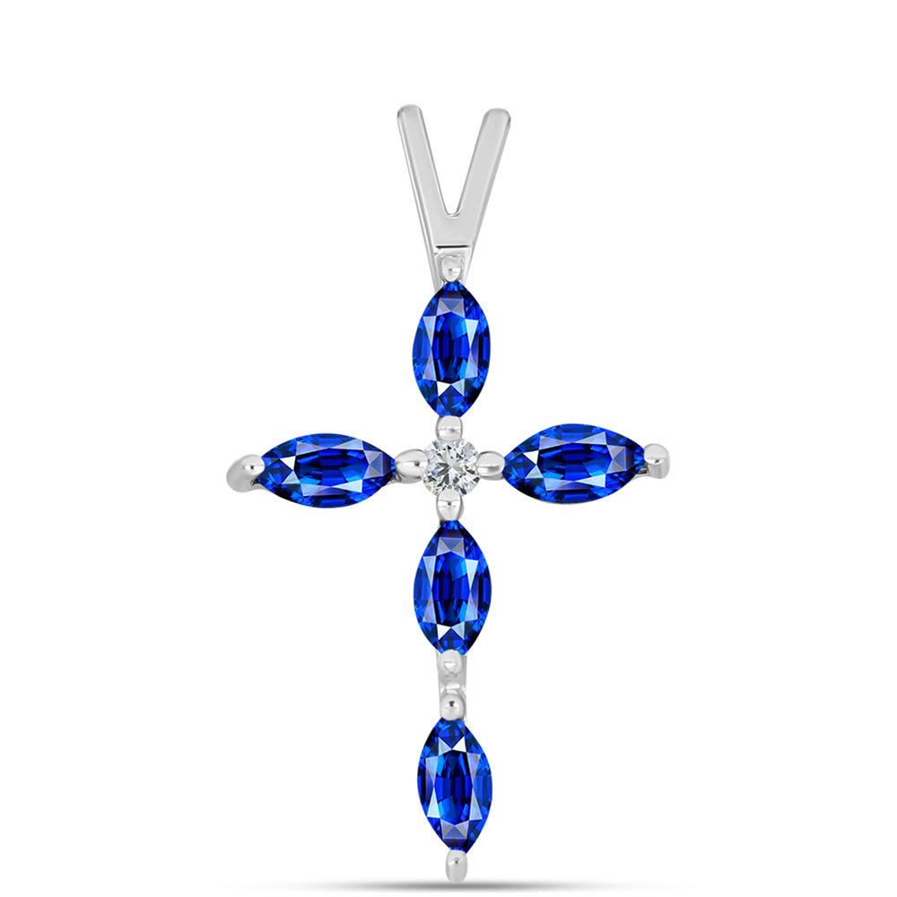 Cruce Pandantiv din Argint 925 ( 0.92 grame ) cu Safir Albastru Australian și Topaz Alb 1.03 Carate 1 