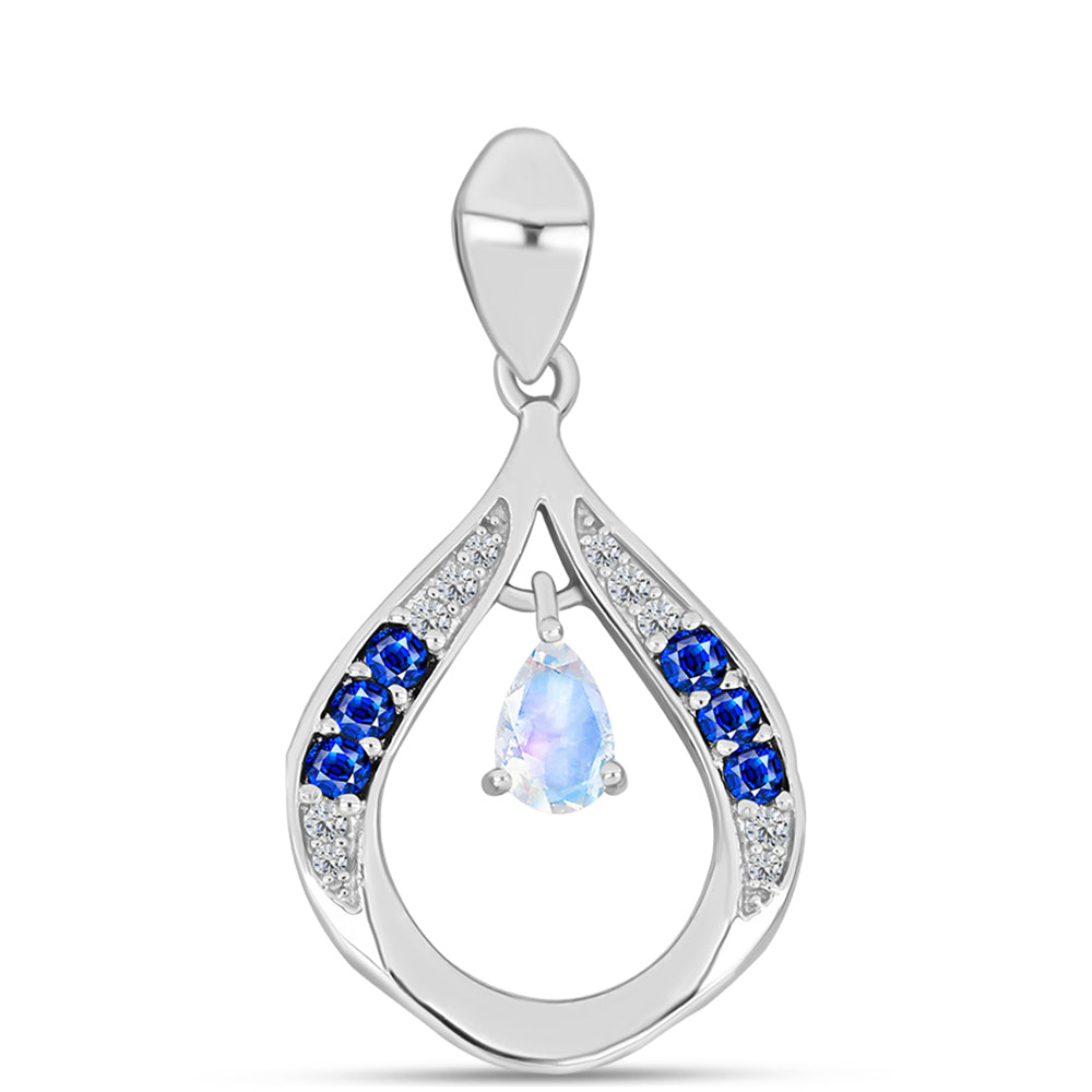 Pandantiv din Argint 925 ( 2.04 grame ) cu Safir Albastru Australian și Piatra Lunii Curcubeu 0.85 Carate