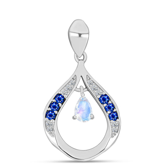 Pandantiv din Argint 925 ( 2.04 grame ) cu Safir Albastru Australian și Piatra Lunii Curcubeu 0.85 Carate