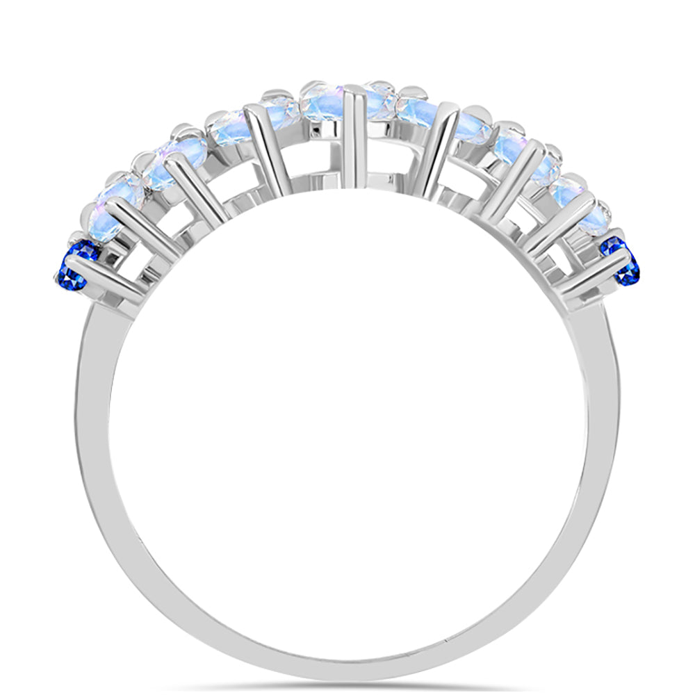 Inel din Argint 925 ( 3.17 grame ) cu Safir Albastru Australian și Piatra Lunii Curcubeu 3.21 Carate