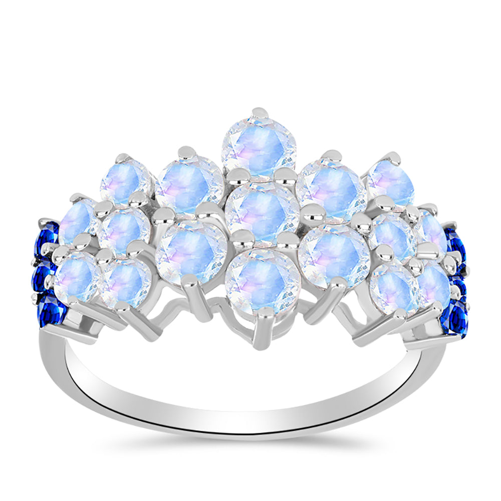 Inel din Argint 925 ( 3.17 grame ) cu Safir Albastru Australian și Piatra Lunii Curcubeu 3.21 Carate 3 