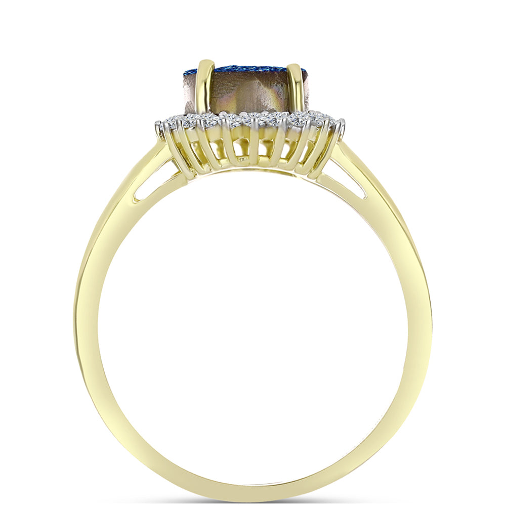 Inel din Argint 925 Placat cu Aur ( 2.59 grame ) cu Albastru Drusy și Topaz Alb 2.93 Carate 2 