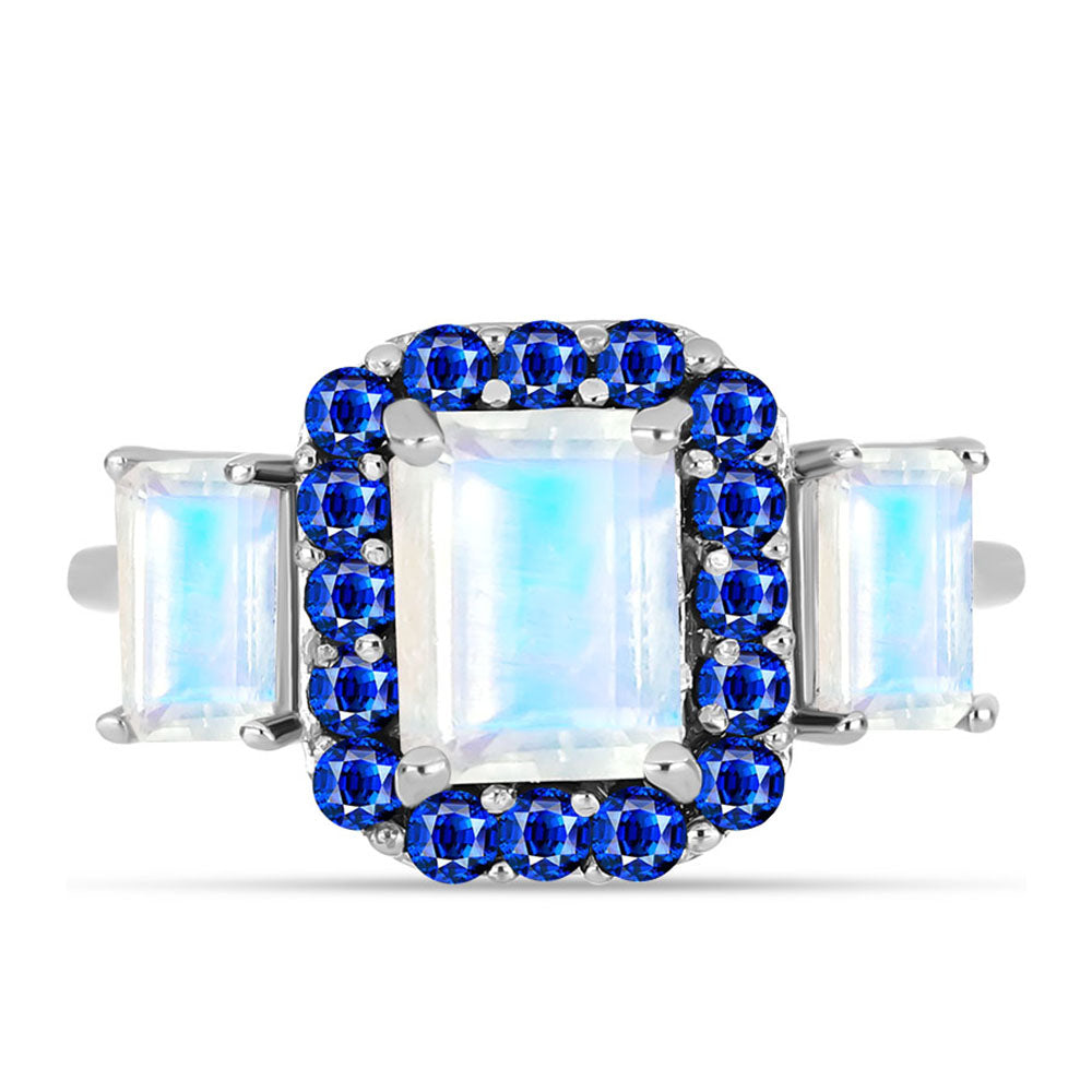 Inel din Argint 925 ( 3.03 grame ) cu Safir Albastru Australian și Piatra Lunii Curcubeu 3.6 Carate