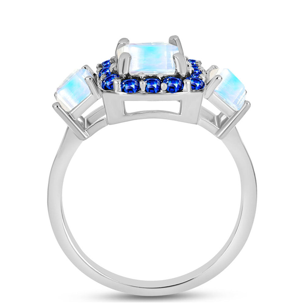 Inel din Argint 925 ( 3.03 grame ) cu Safir Albastru Australian și Piatra Lunii Curcubeu 3.6 Carate 2 