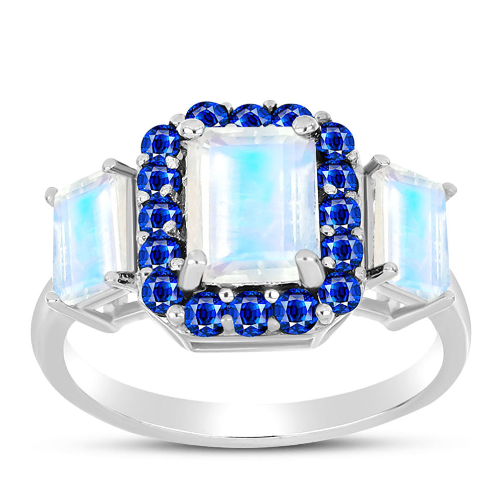 Inel din Argint 925 ( 3.03 grame ) cu Safir Albastru Australian și Piatra Lunii Curcubeu 3.6 Carate 3 