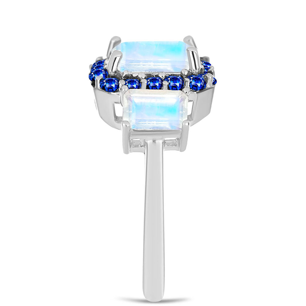 Inel din Argint 925 ( 3.03 grame ) cu Safir Albastru Australian și Piatra Lunii Curcubeu 3.6 Carate