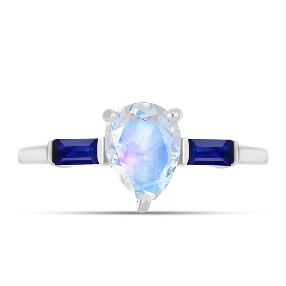 Inel din Argint 925 ( 1.77 grame ) cu Safir Albastru Australian și Piatra Lunii Curcubeu 1.35 Carate 1 