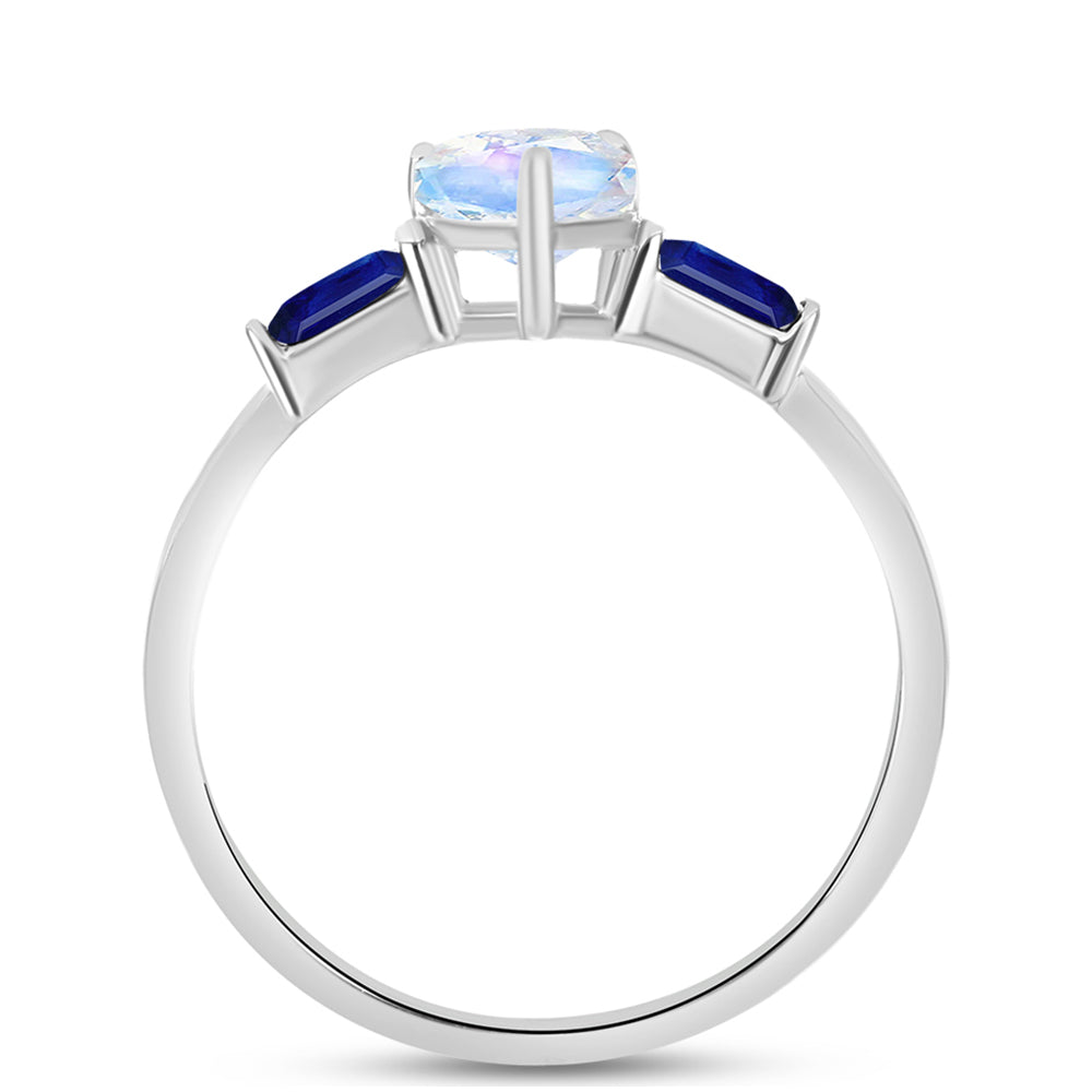 Inel din Argint 925 ( 1.77 grame ) cu Safir Albastru Australian și Piatra Lunii Curcubeu 1.35 Carate