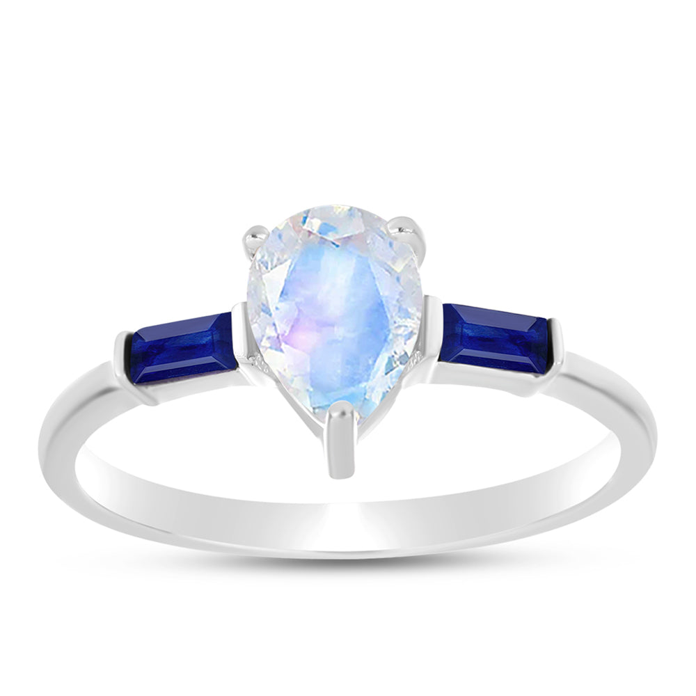 Inel din Argint 925 ( 1.77 grame ) cu Safir Albastru Australian și Piatra Lunii Curcubeu 1.35 Carate 3 