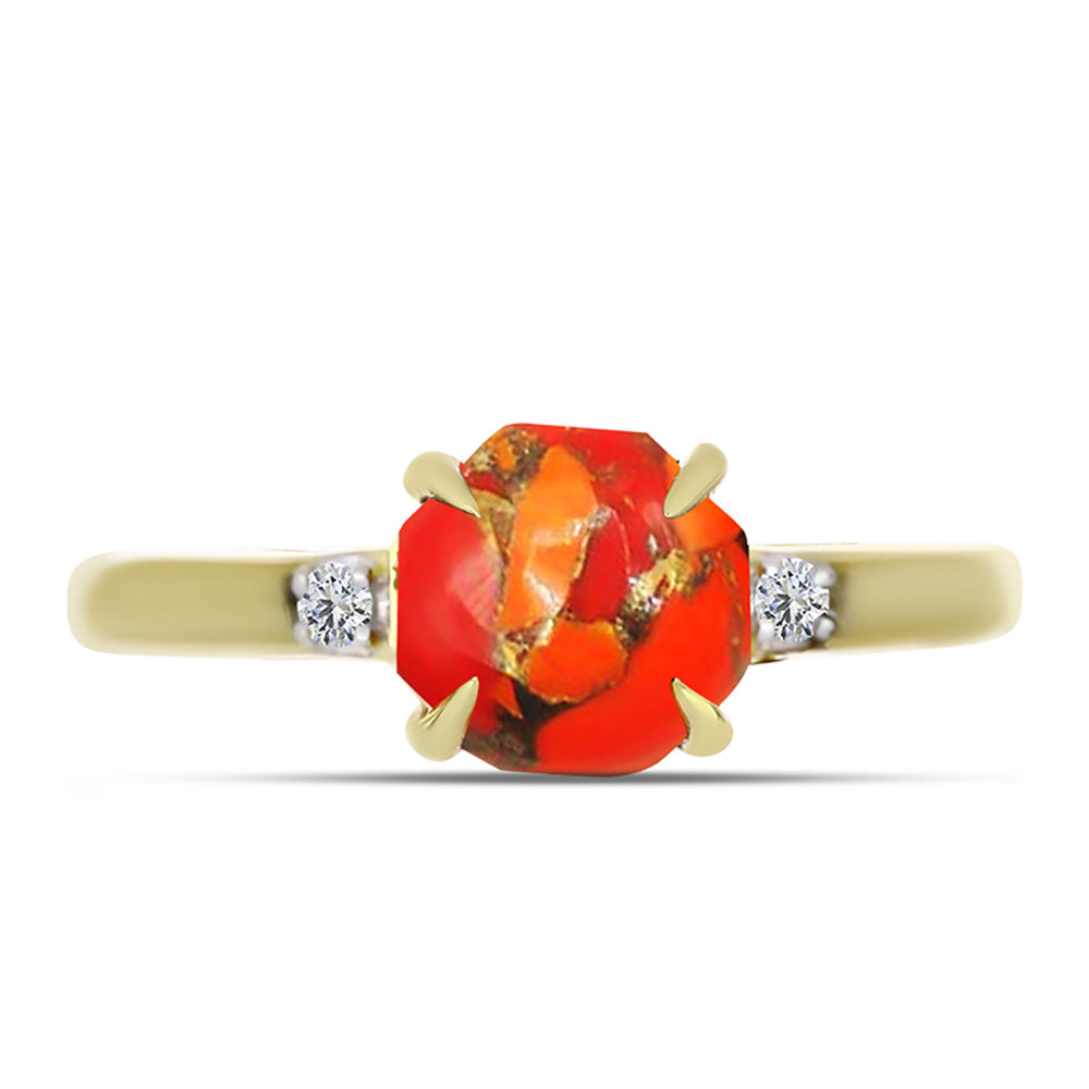 Inel din Argint 925 Placat cu Aur ( 2.5 grame ) cu Turcoaz Mohave și Topaz Alb 1.74 Carate 1 