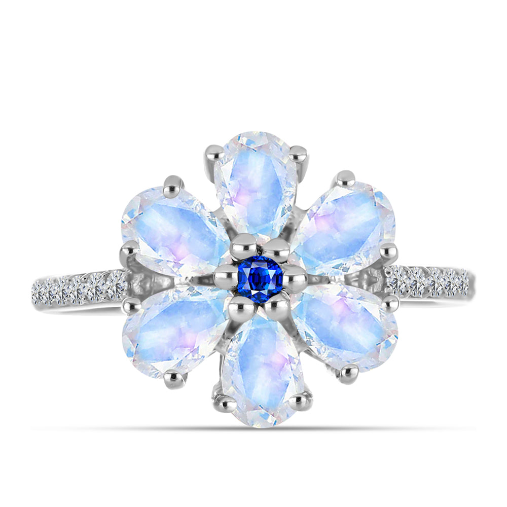 Inel din Argint 925 ( 2.97 grame ) cu Safir Albastru Australian și Piatra Lunii Curcubeu 2.63 Carate 1 