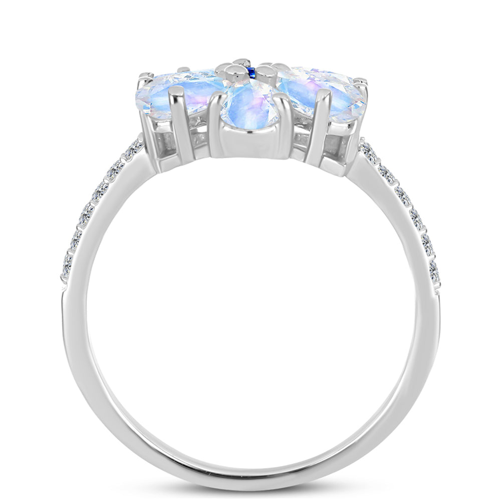 Inel din Argint 925 ( 2.97 grame ) cu Safir Albastru Australian și Piatra Lunii Curcubeu 2.63 Carate