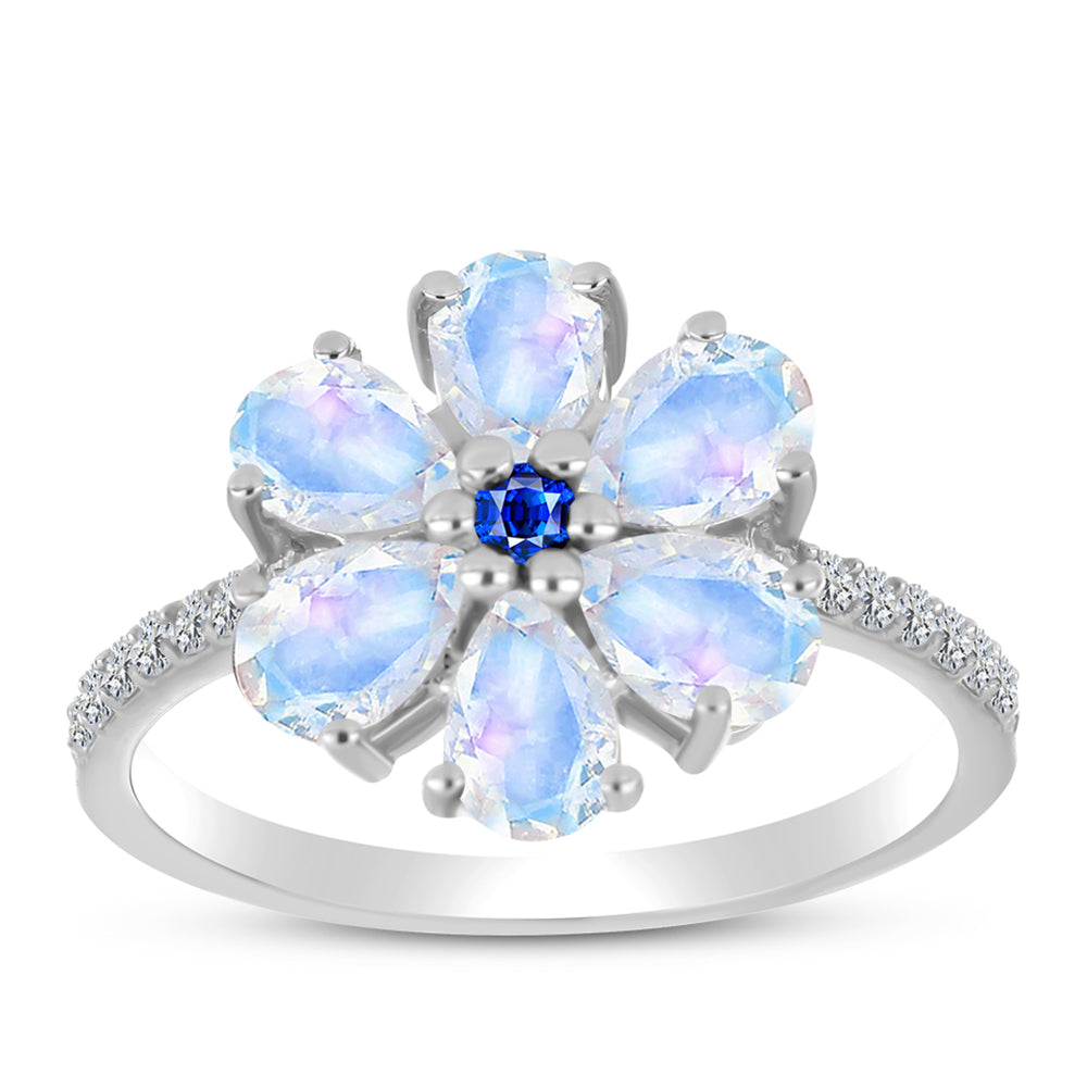 Inel din Argint 925 ( 2.97 grame ) cu Safir Albastru Australian și Piatra Lunii Curcubeu 2.63 Carate 3 