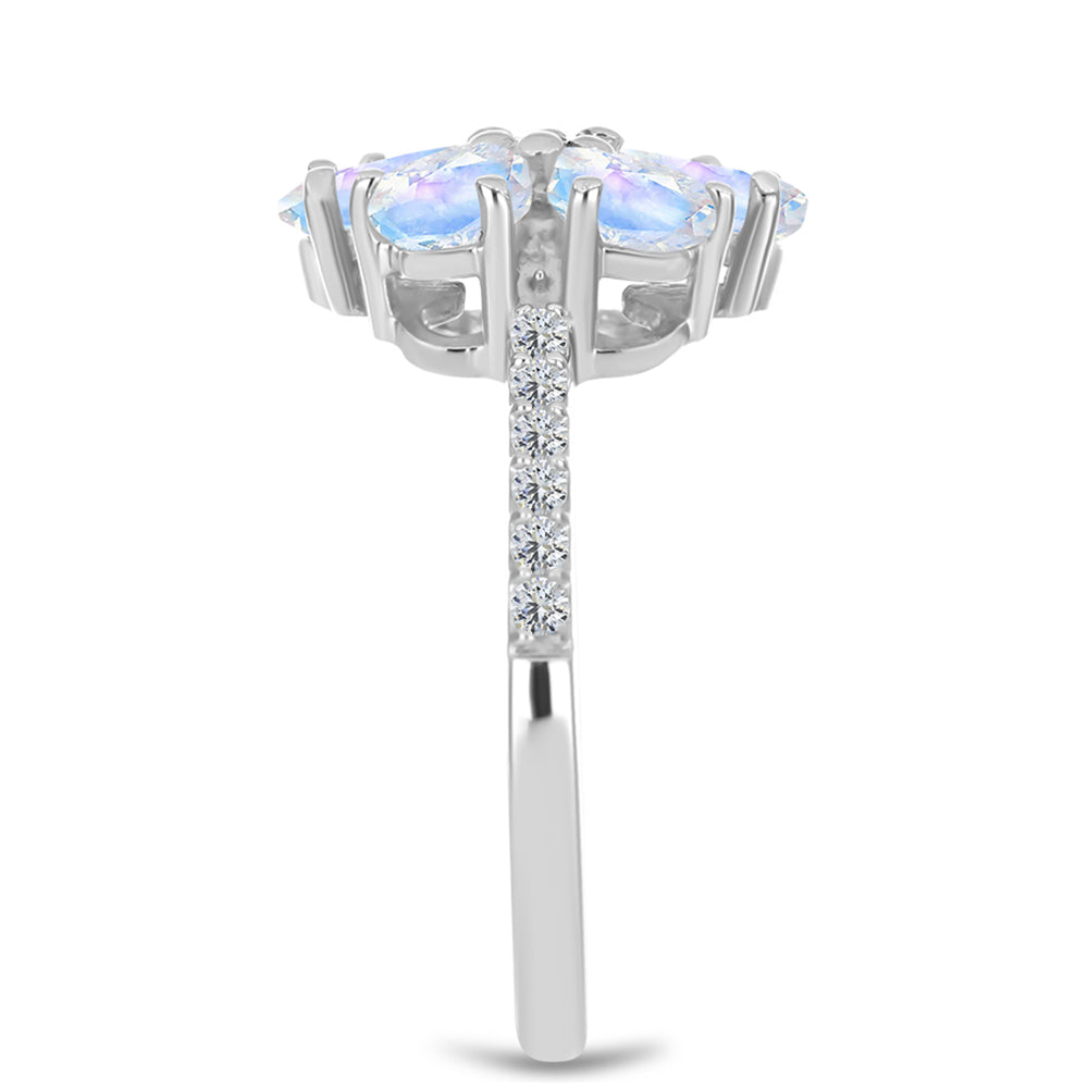 Inel din Argint 925 ( 2.97 grame ) cu Safir Albastru Australian și Piatra Lunii Curcubeu 2.63 Carate