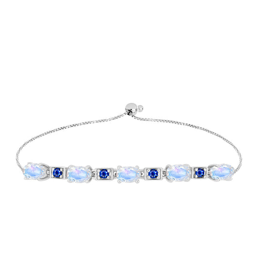 Brățară din Argint 925 ( 4.14 grame ) cu Safir Albastru Australian și Piatra Lunii Curcubeu 2.53 Carate