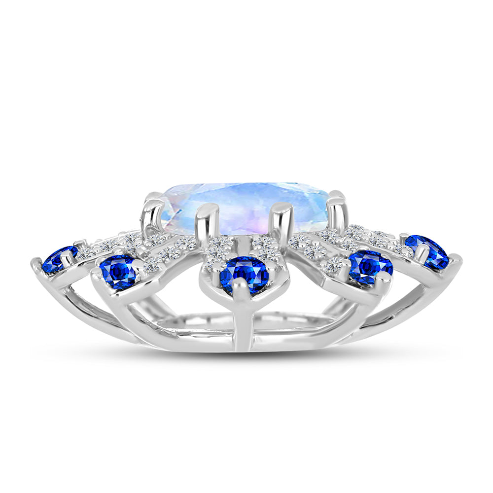 Pandantiv din Argint 925 ( 2.13 grame ) cu Safir Albastru Australian și Piatra Lunii Curcubeu 2.45 Carate