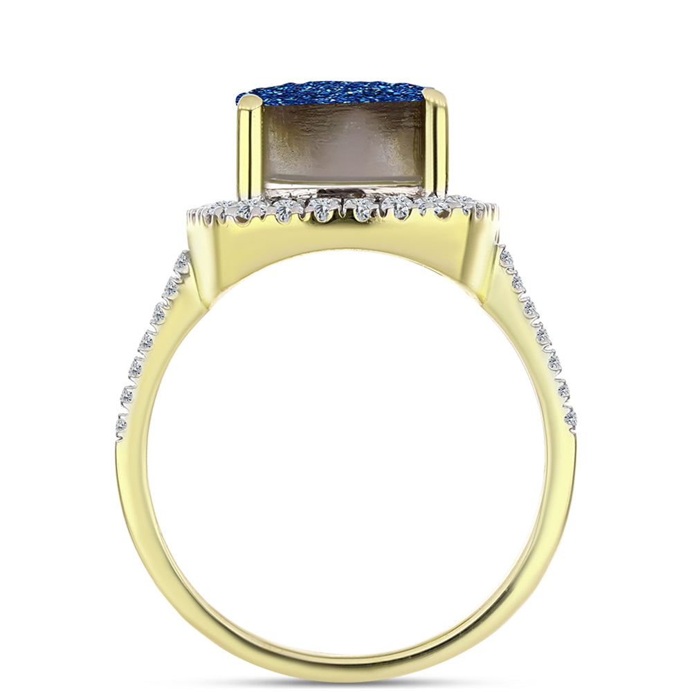 Inel din Argint 925 Placat cu Aur ( 3.93 grame ) cu Albastru Drusy și Topaz Alb 5.08 Carate