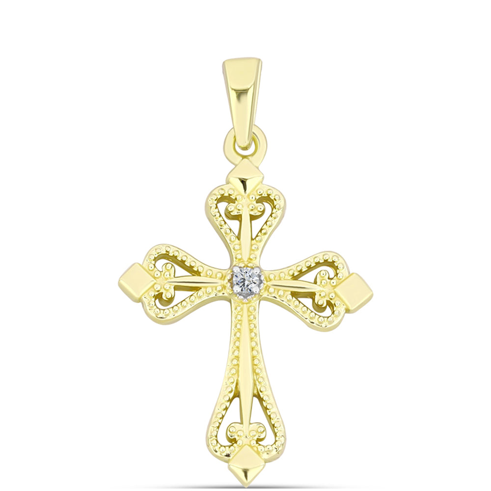 Cruce Pandantiv din Argint 925 Placat cu Aur ( 1.26 grame ) cu Diamant Alb 0.01 Carate