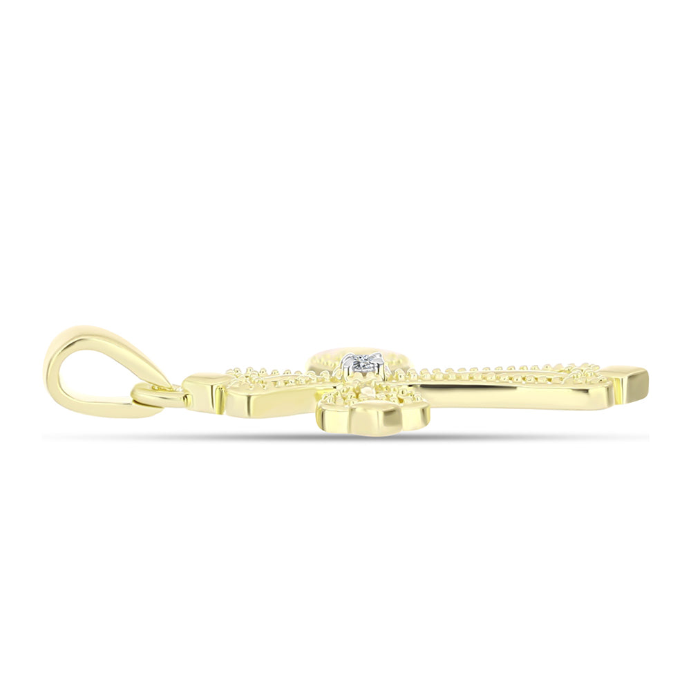 Cruce Pandantiv din Argint 925 Placat cu Aur ( 1.26 grame ) cu Diamant Alb 0.01 Carate