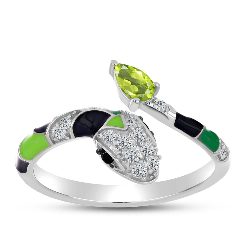 Inel din Argint 925 ( 2.39 grame ) cu Peridot Changbai și Spinel Negru 0.41 Carate 1 